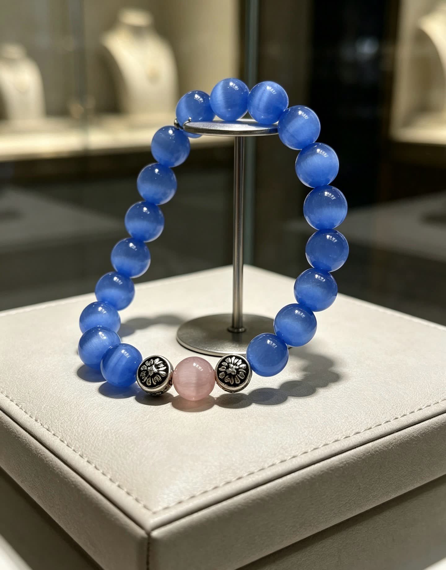 Chrome Hearts Blue Beaded Bracelet with Silver Accents